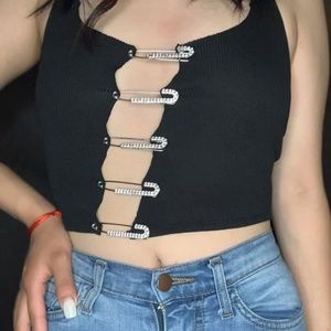 Rhinestone Pins Crop Top